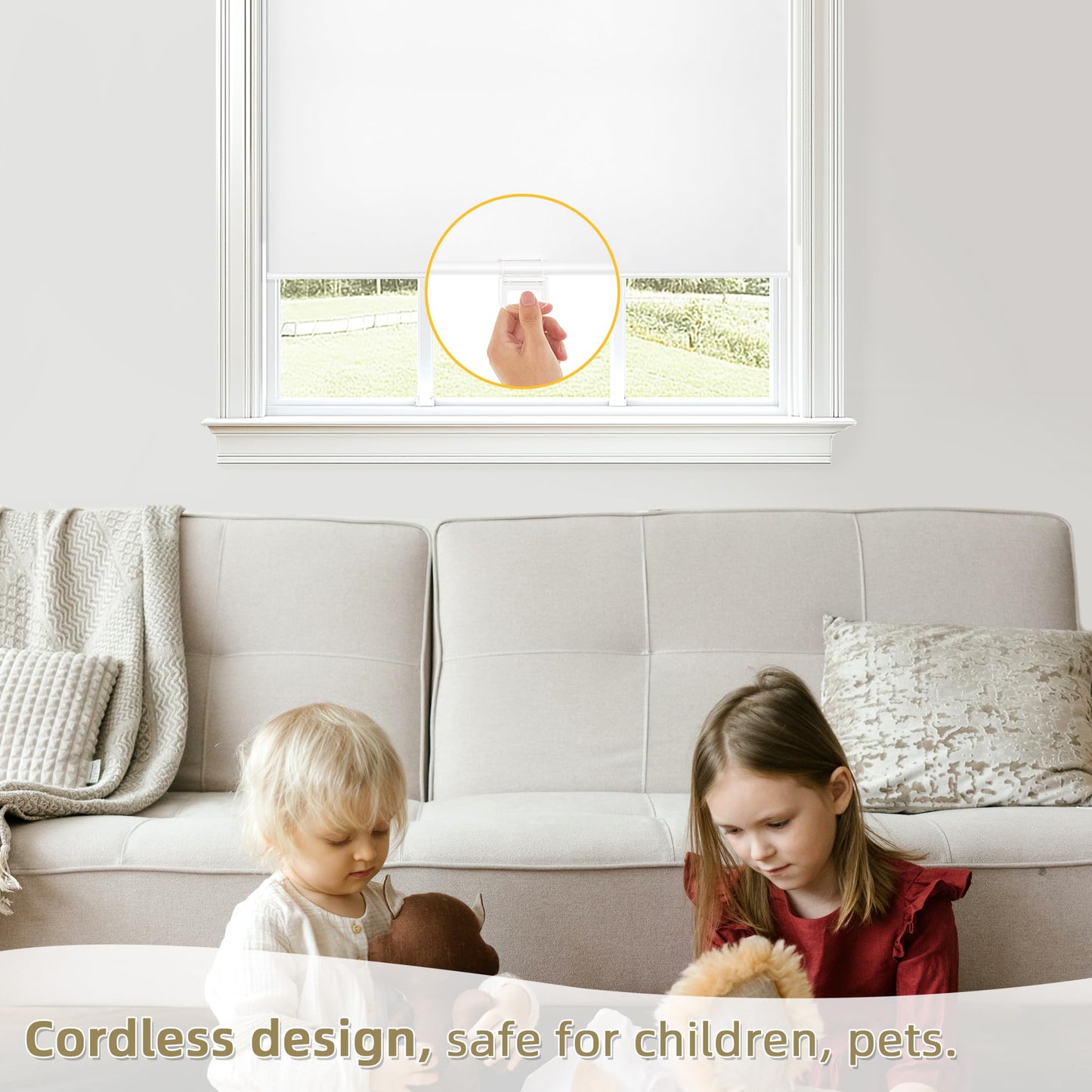ChrisDowa Cordless Blackout Roller Shades for Windows, Thermal Insulated UV Protection Pull Down Shades, Total Blackout Window Blinds for Home, Office, Bedroom, Door (34" W x 72" H, White)