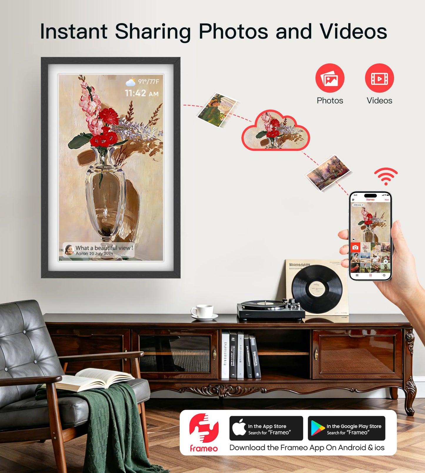 BIGASUO 21.5" Large Digital Picture Frame 64GB, Frameo Digital Photo Frames WiFi with 1920x1080 FHD IPS Touch Screen, Share Photos/Videos Via Frameo App/USB/SD, Photo Gifts for Parent and Grandparent