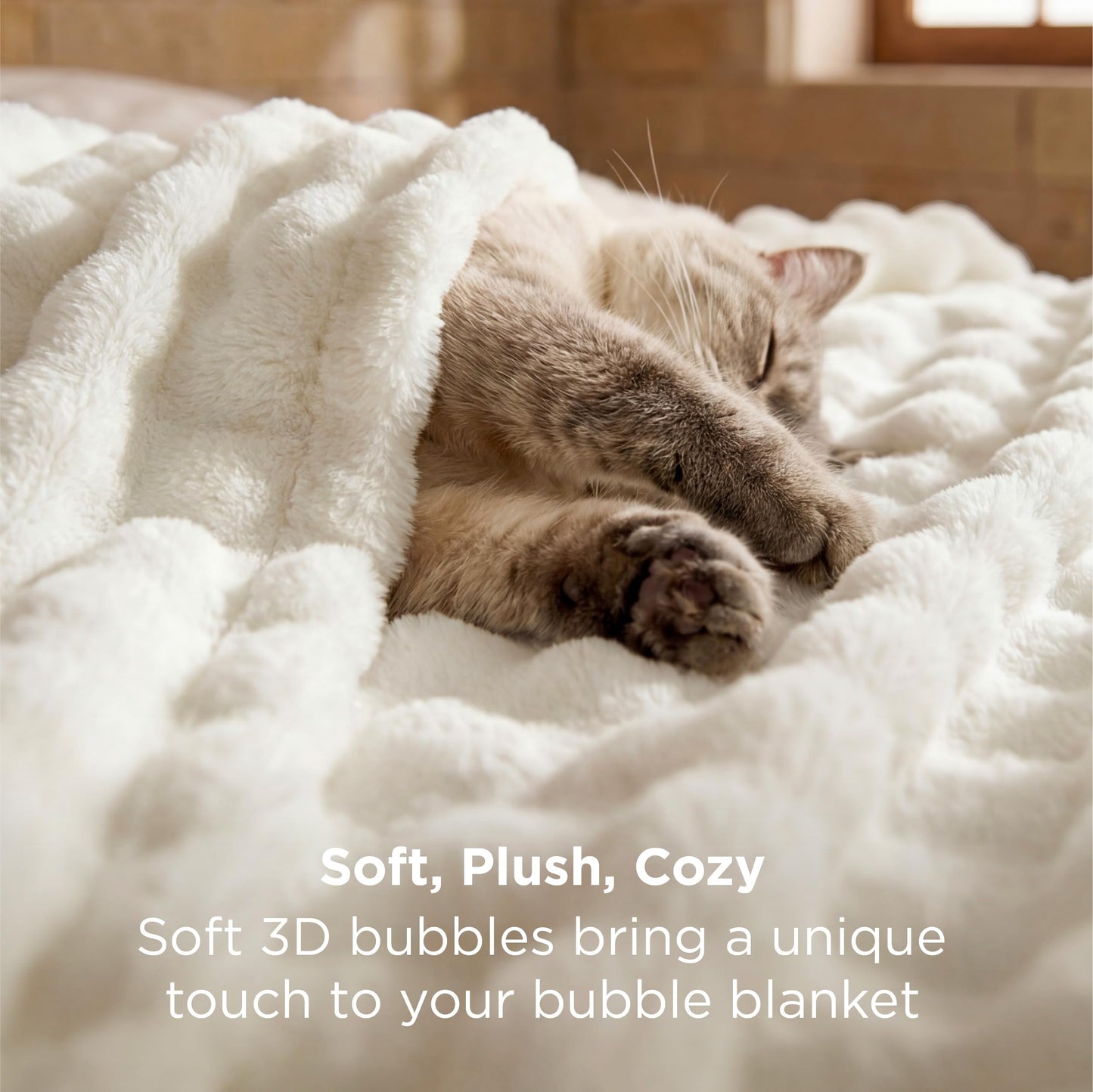 Bedsure Queen Size Blanket 3D Fleece Bubble Queen Blankets for Bed - White Blanket for Bed Sofa Room Decor - Luxury Soft Cozy Gifts for Women Girls, Lightweight, Off White, 90"×90"
