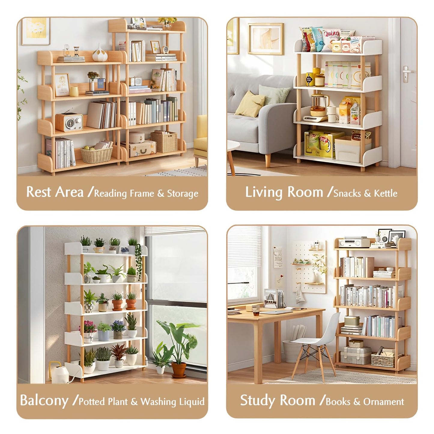 OSCHF 5-Tier Wooden Open Bookcase - Modern Display Bookshelf with Top Edge and Solid Wood Frame for Home and Office, Storage Cabinet, Oak