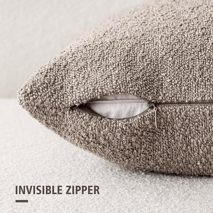 Foindtower Decorative Textured Boucle Throw Pillow Covers Accent Solid Lumbar Pillow Cases Neutral Soft Cozy Couch Cushion Case for Chair Sofa Bedroom Living Room Home Decor 12x20 Inch,1PC,Light Taupe