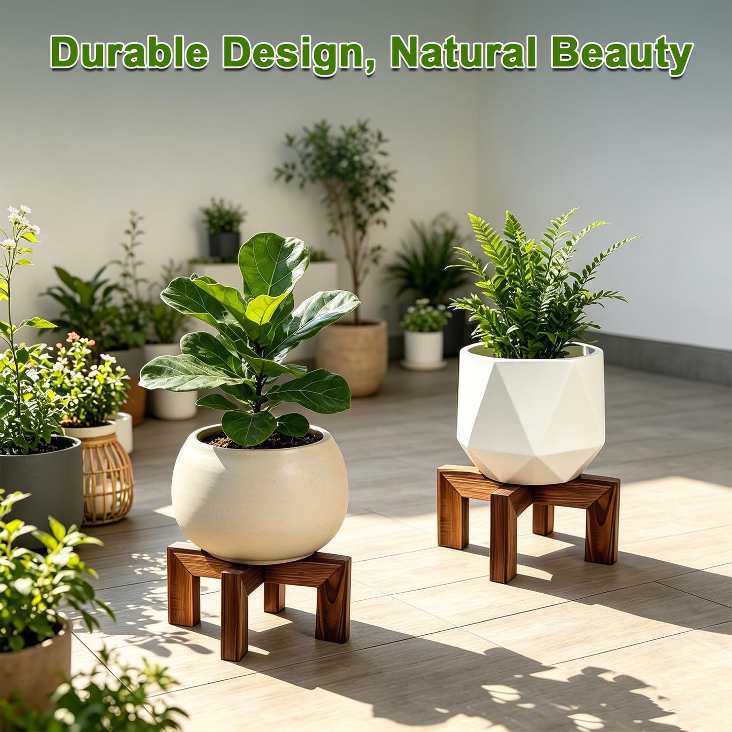 Phyluckny Wood Plant Stand Indoor Outdoor, Mid Century Modern Planter Holder, Sturdy Plant Pot Stand, Single Floor Flower Pot Holder (Walnut, Fit 2.5-8 Inch Pots)