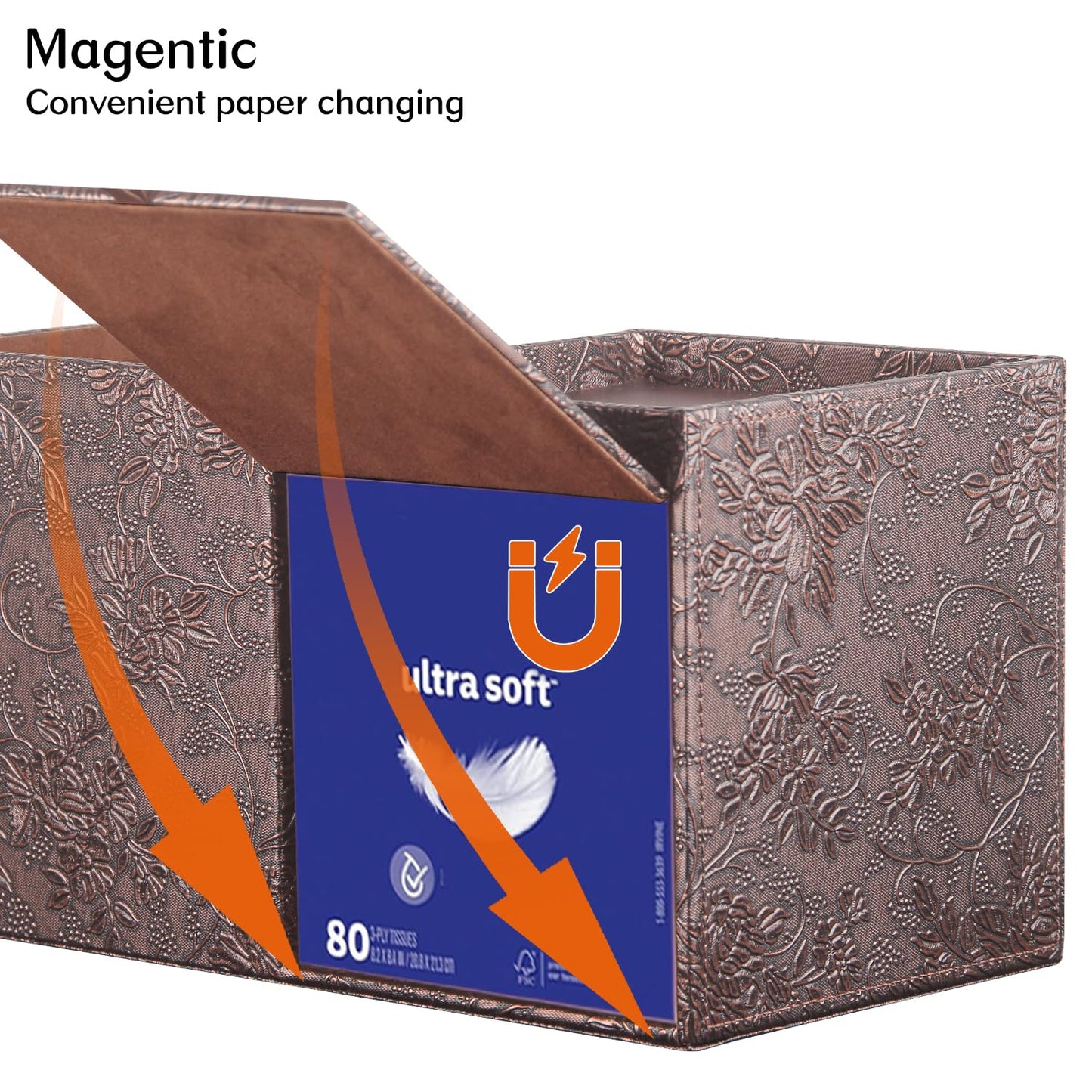 Fanousy Square Tissue Box Cover with Drawer Storage and Tray on Top, PU Leather Tissues Cube Boxes Holder, Modern Nightstand Organizer Caddy, Remote Control Holder for Bathroom, Bedside, Office, Home
