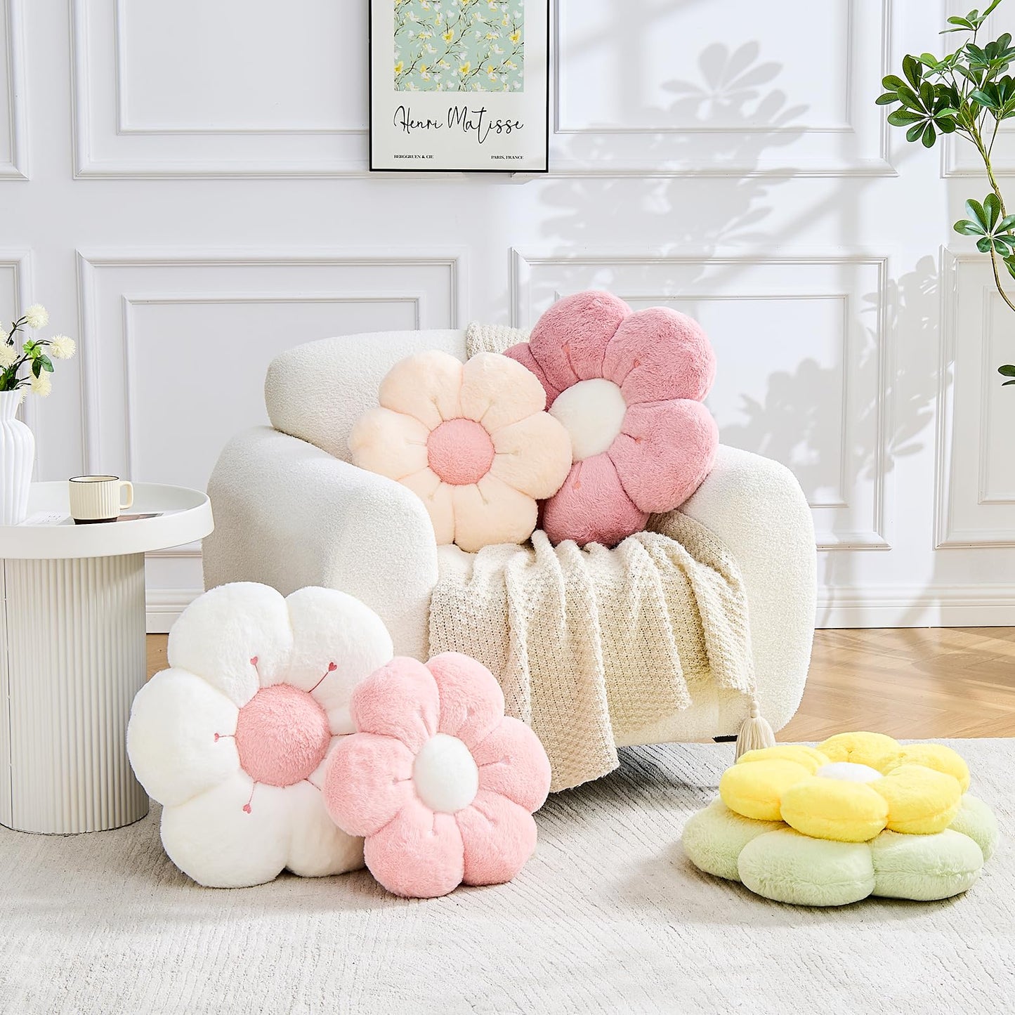 VBGYA Flower Pillow Cute Flower Shaped Pillows Decorative Throw Pillows Aesthetic Home Decor Floral Daisy Cushion for Bed (Yellow, 19.6 Inch)