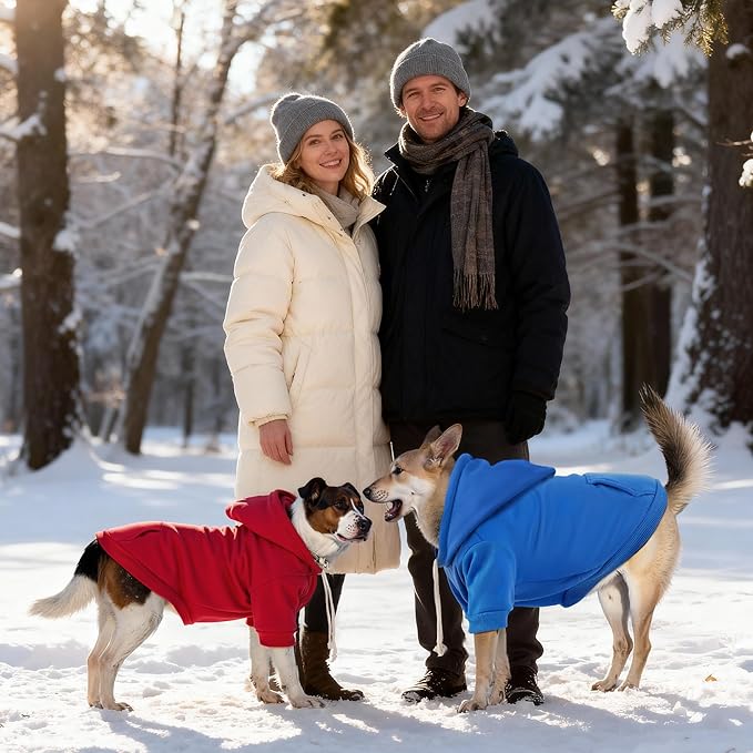 BAOBICUTE Dog Basic Hoodie Soft Dog Clothes Cold Weather Sweaters for Medium Large Dogs Cozy Fabric Warm Sweatshirt with Leash Hole (Blue, M (Back: 16.54",Chest: 22.05", Neck: 16.54"))