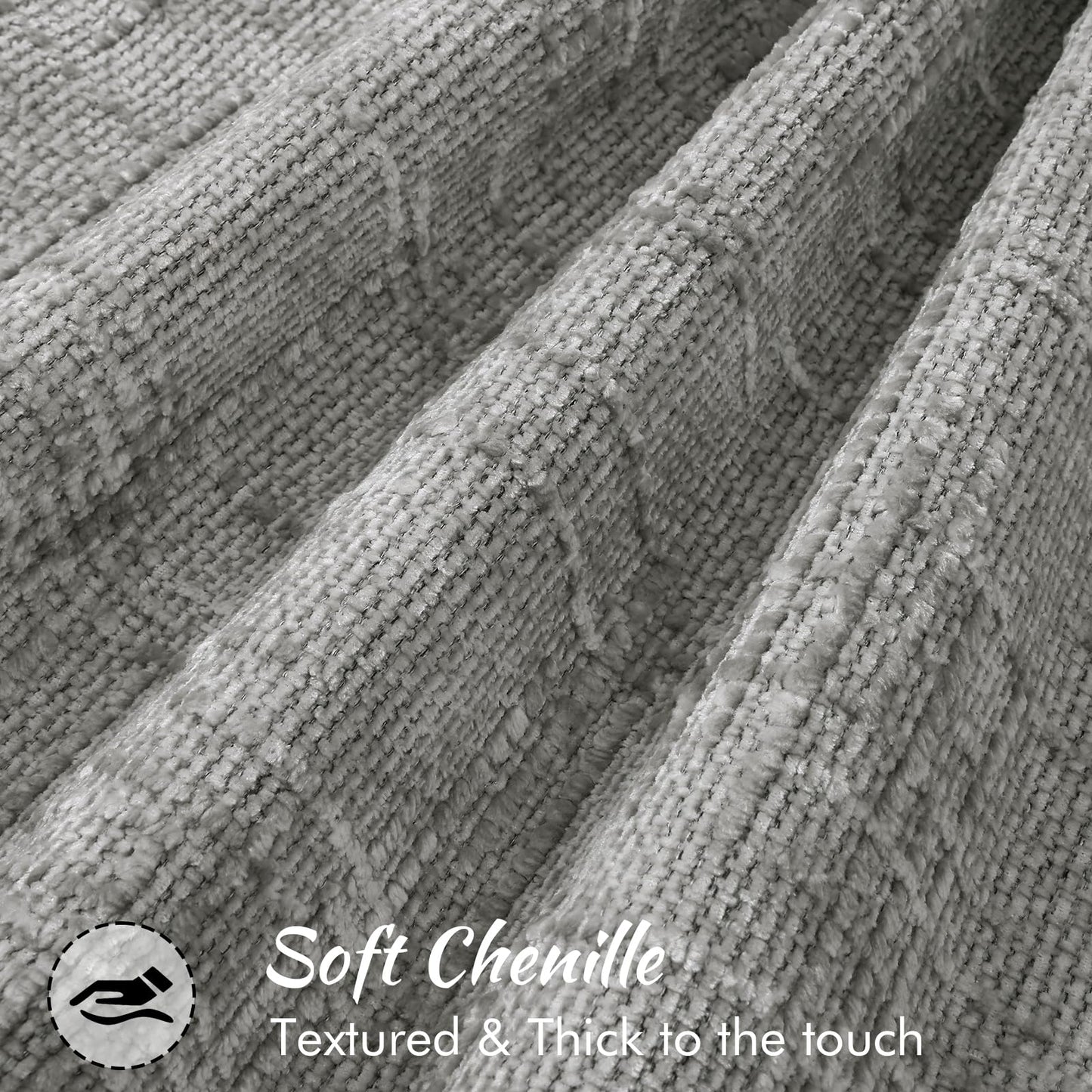 decorUhome Chenille Throw Pillow Covers 26x26 Set of 2, Soft Textured Slubby Modern Decorative Pillow Covers with Elegant Design for Couch, Sofa, Living Room, Grey