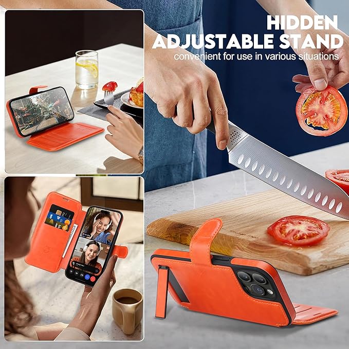CIVICASE for iPhone 13 Pro Max Wallet Case with Stand,PU Leather Flip Credit Card Holder Slots (RFID Blocking),Compatible with Magsafe Magnetic Holder Phone Cover Women Men,Orange
