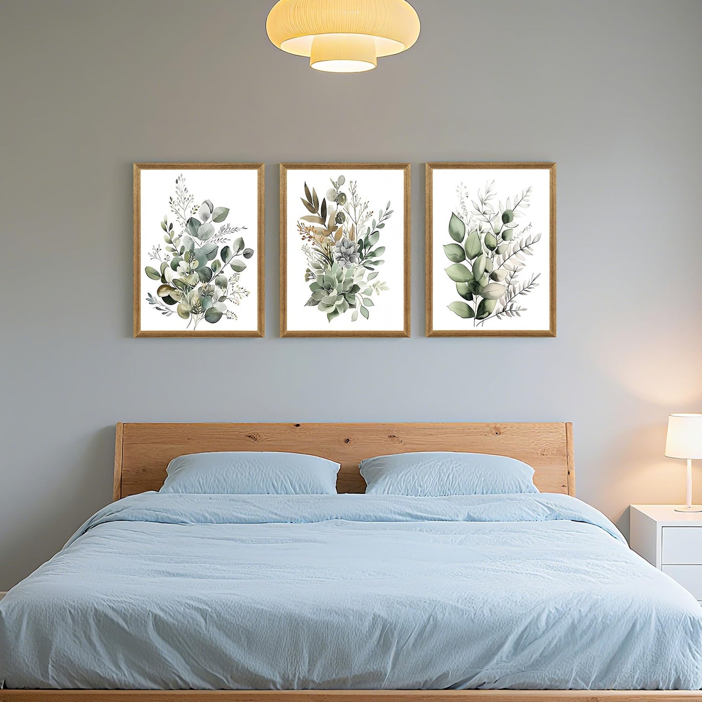 FYLDPSB 3Pcs Framed Wall Art Floral Wall Decor Living Room Canvas Art Botanical Pictures Sage Green Paintings Boho Artwork Modern Farmhouse Flower Prints for Bedroom Bathroom