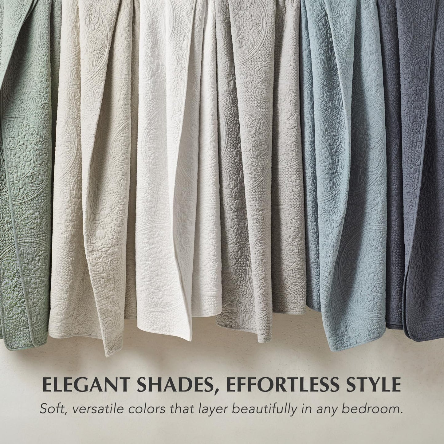 EverGrace Medallion Stitch Cotton Quilt Set King Size, 3-Piece 100% Cotton Quilted Bedspread Coverlet Bedding Set with Pillow Shams, Oversized Lightweight Soft & Breathable All-Season, Soft Sea