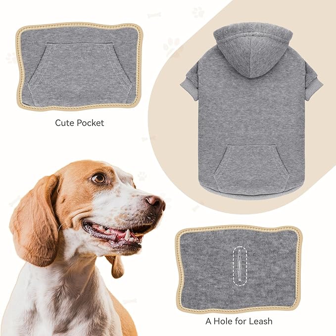 Dog Sweaters for Medium Dogs,Dog Hoodie Sweater Solid Soft Brushed Fleece Pet Clothes Pet Hoodie Sweatshirt with Pocket(Grey-M)