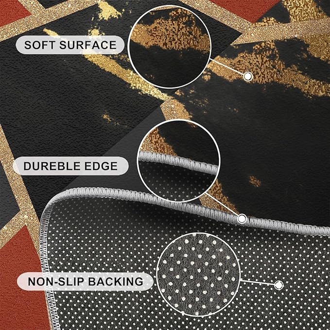 Black Gold Marble Area Rug Modern Abstract Marble Rug Polygonal Geometric Patchwork Carpet 3D Light Luxury Geometric Line Carpet for Living Room Playroom 4x5ft
