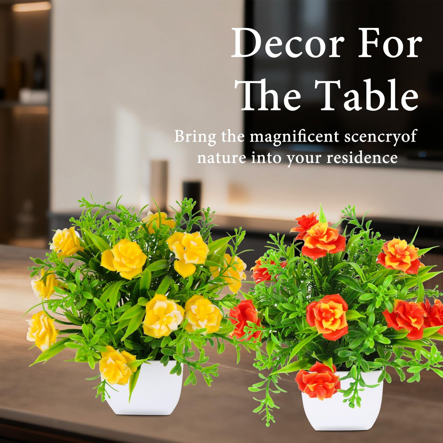 TerraVervre Fake Plants 4 Packs,Small Artificial Plants with Flowers, for Bathroom, Office,Home,Conference Table Decor, Indoor Desk Décor