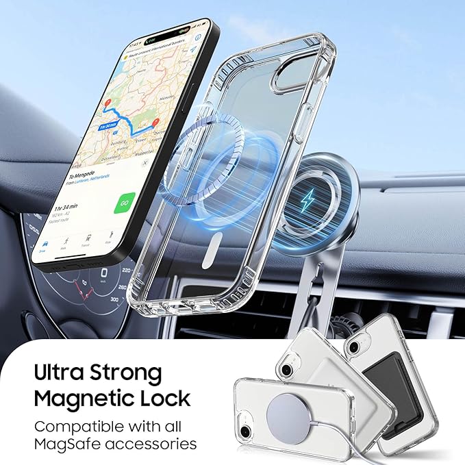 Ntwinro Magnetic for iPhone 16e Clear Case (Compatible with MagSafe) with Pink Detachable Wallet & Card Holder for 3 Cards [RFID Blocking] Military Grade Protective Slim Phone Cover