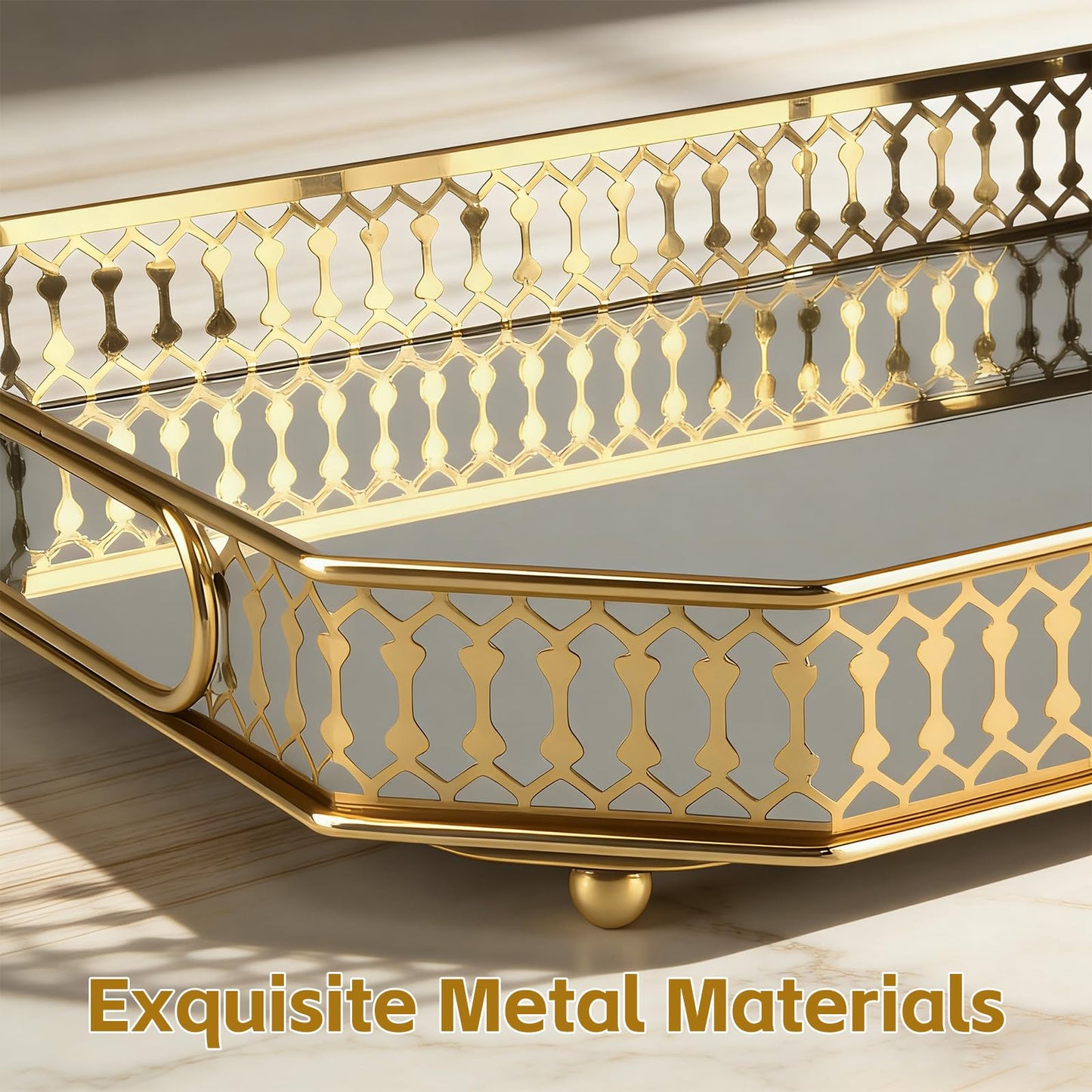 xiaojuande Durable Decorative Organizer for Dresser, Bedroom, Bathroom Countertops - Spacious with Handle in Your Desk Space Scratch-Resistant - Gold(Large)