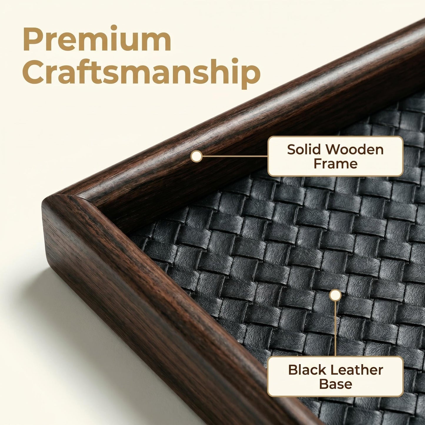 Zosenley Wooden Valet Tray with Leather Base - United Organizer for Phone, Keys, Sunglasses, Jewelry, Perfume & Cosmetics, Nightstand、 Entryway、 Dresser、 Desk Storage Tray (Black)
