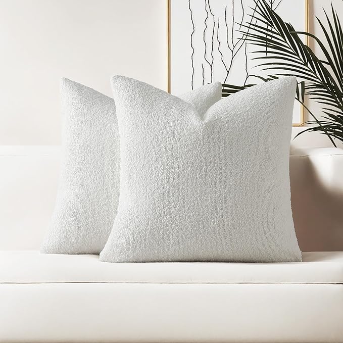 HAUSSY Christmas White Set of 2 26x26 Decorative Throw Pillow Covers, Soft Cozy Euro Pillow Shams Textured Boucle, Home Decor for Couch Bed Living Room