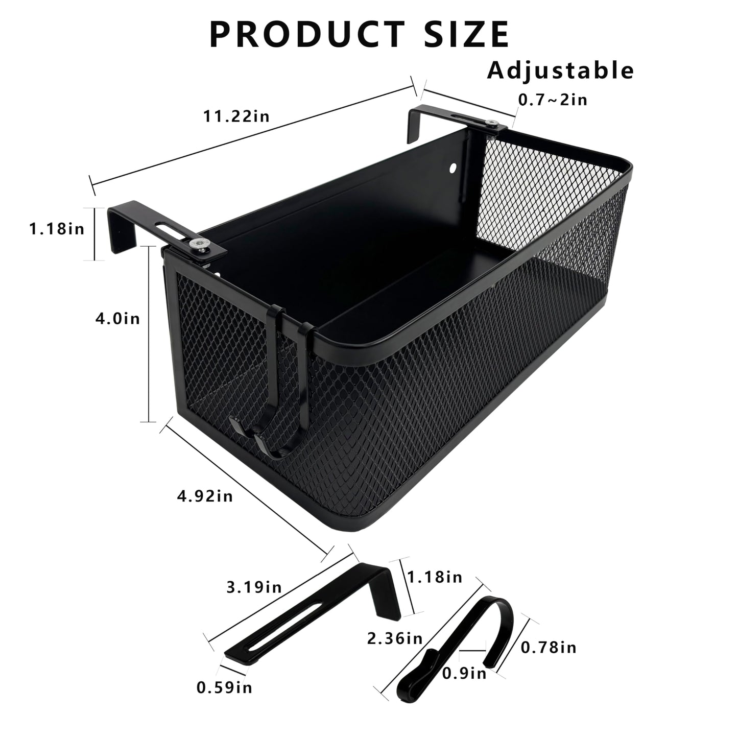 AZSRKRBM Bedside Caddy Shelf with Hook, Bed Shelf Organizer for Bunk Bed, Office Cubicle, Dorm Room, Holder for Phone, Snacks, Books (Black, 11*4.9*3.9 inch)