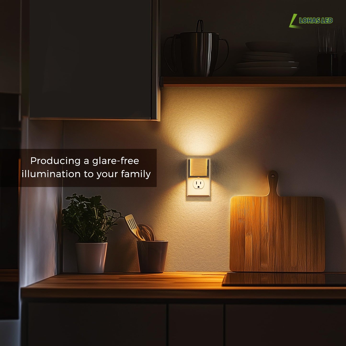 L LOHAS LED [4-PACK] Night Lights Plug into Wall, Dusk to Dawn Sensor, 3000K Warm White, Brightness Adjustable, Modern Home Decor Nightlight for Bathroom Hallway Kitchen Bedroom