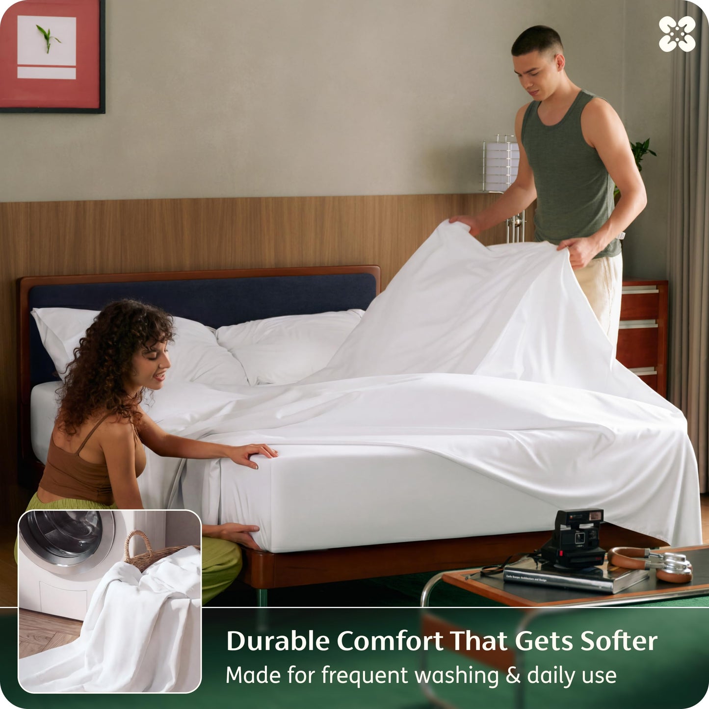 Bedsure Bamboo Viscose Cooling Sheets, Rayon Cotton Serene Blend, PureWoven, Breathable & Buttery Soft Queen Size Bed Set, Deep Pocket Up to 18", Hotel Luxury Bedding for Hot Sleepers, White