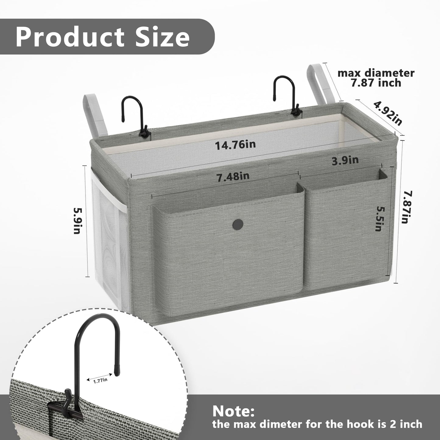 Edudif Bedside Caddy Bedside Organizer with Fixed Straps & Water Bottle Holder, Bunk Bed Caddy ideal for Home, Dorm, Hospital, Crib, Versatile Bedside Storage Solution