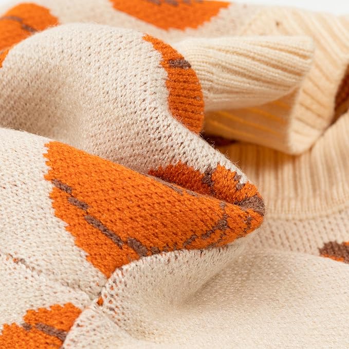 Fitwarm Pumpkin Dog Sweater, Thanksgiving Outfit for Small Dogs Boy Girl, Pet Outfit, Orange, Beige, Large
