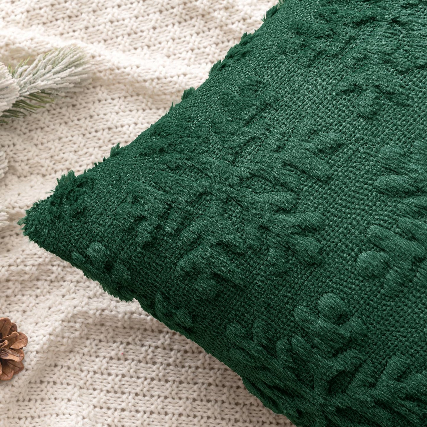 MIULEE Christmas Dark Green Throw Pillow Covers Snowflakes Decorative 20×20 Inch Faux Wool Winter Festival Couch Pillow Covers Set of 2 Farmhouse Holiday Home Decors for Sofa Livingroom Bed