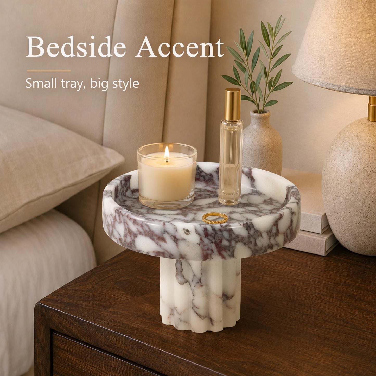 YMXYJM,Natural Marble Pedestal Tray,Decorative Display,Calacatta Viola