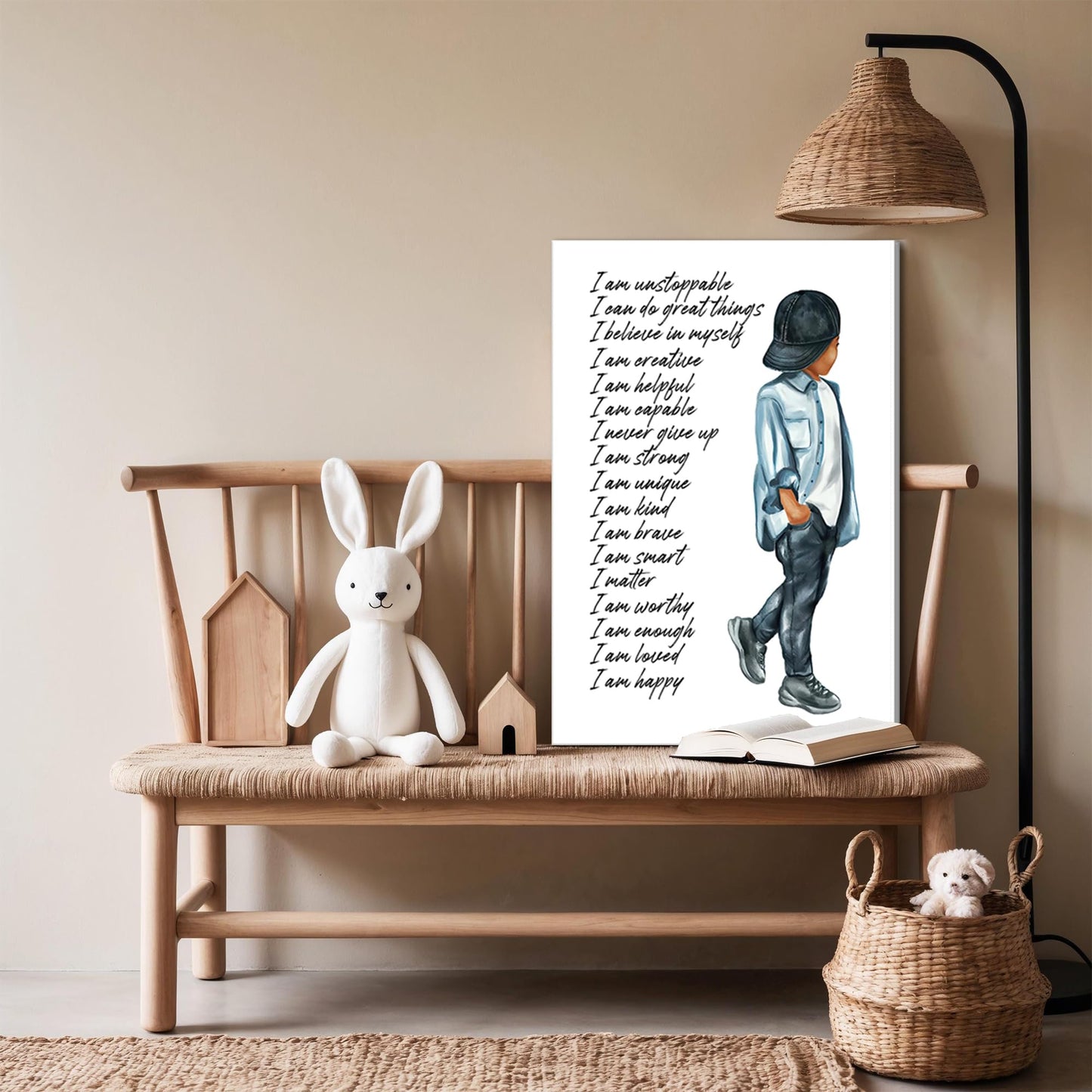 Inspirational Black Boy Wall Art Black Boy Inspiring Wall Decor African American Poster Kids Positive Daily Affirmation Prints Motivational Quotes Painting for Boys Bedroom Playroom 12x16 Inch