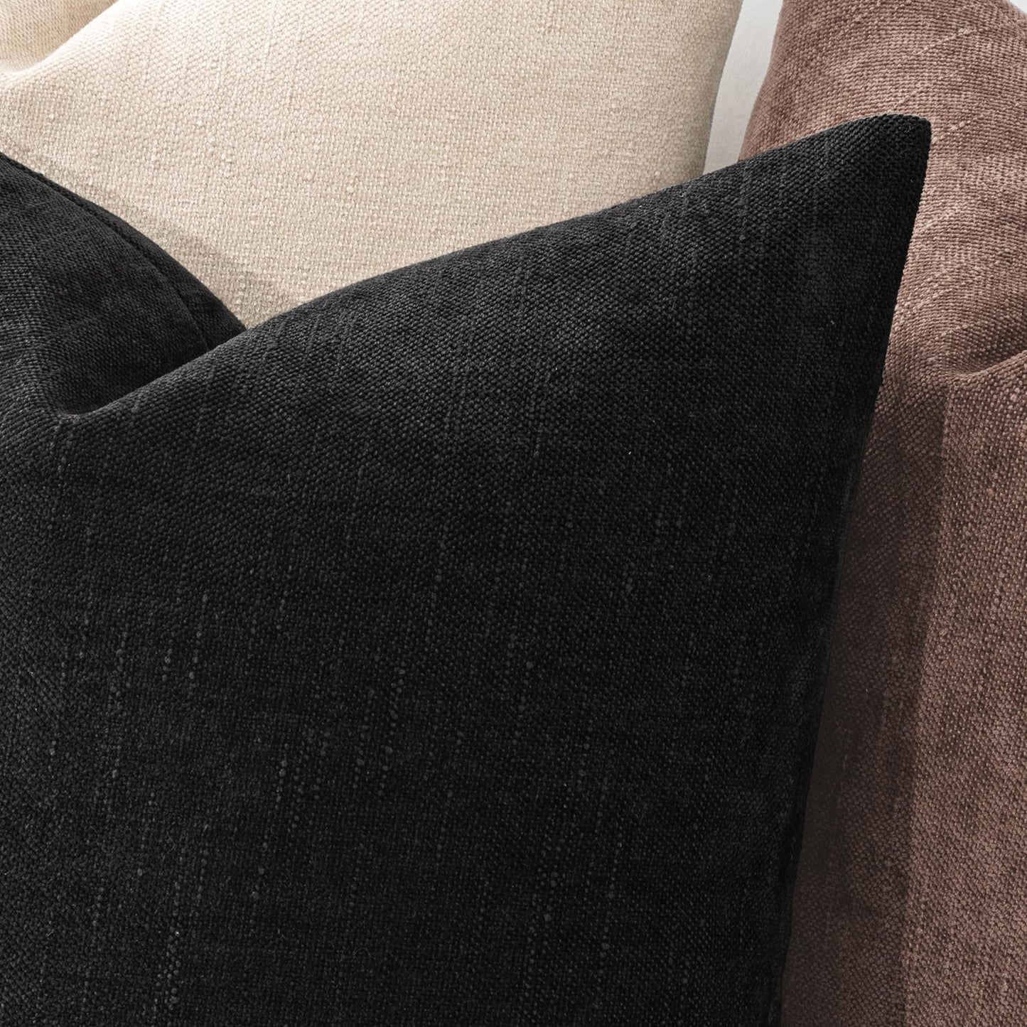 MIULEE Pack of 2 Decorative Throw Pillow Covers Soft Chenille Throw Pillows Solid Neutral Farmhouse Textured Cushion Covers for Couch Sofa Bedroom Living Room 20x20 Inch, Black