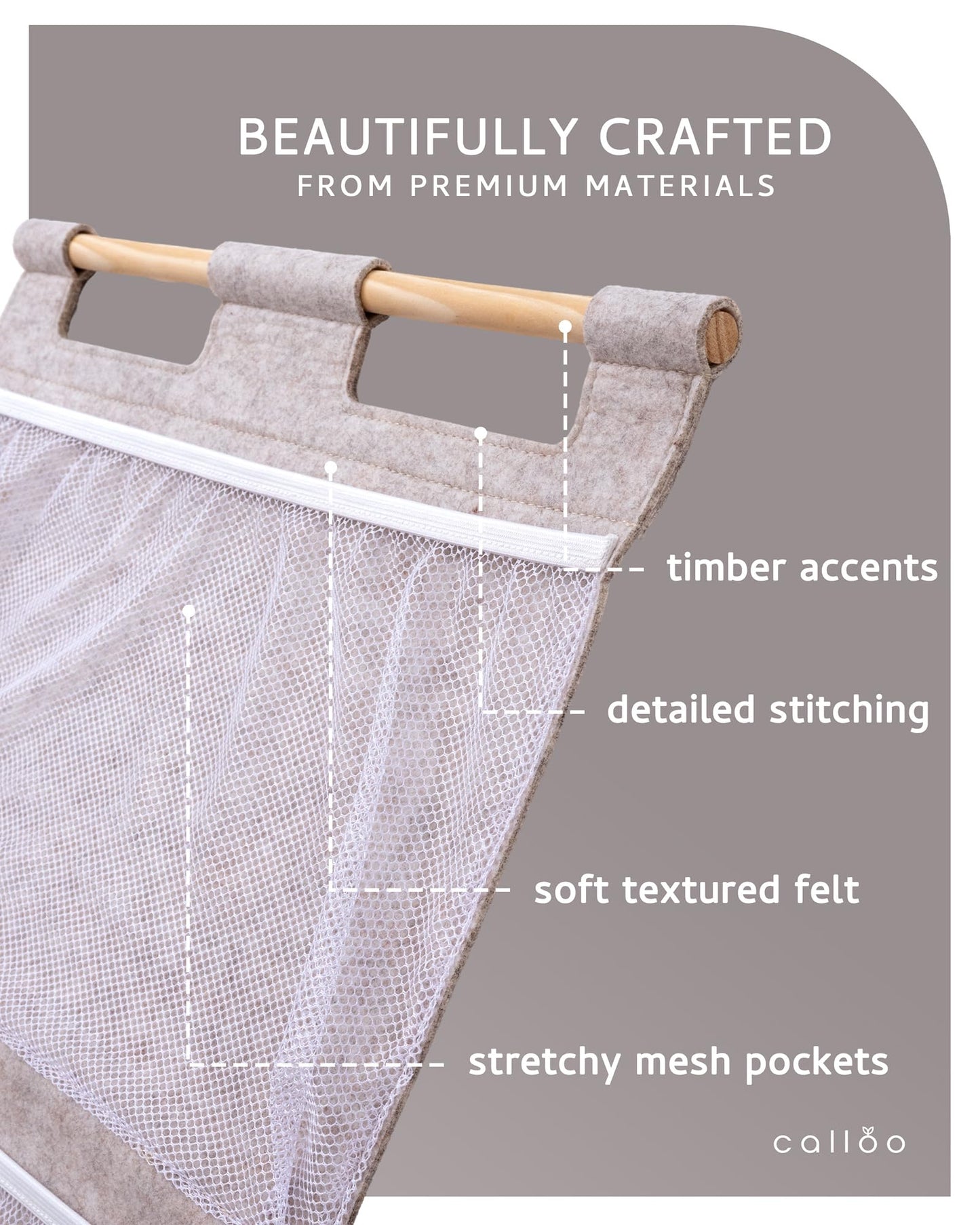 Calloo Over the Door Stuffed Animal Storage for Kids – Felt Organizer with Clips to Display Art and Mesh Pockets for Stuffies, Books and More – Space-Saving Hanging Design that Grows with your Child