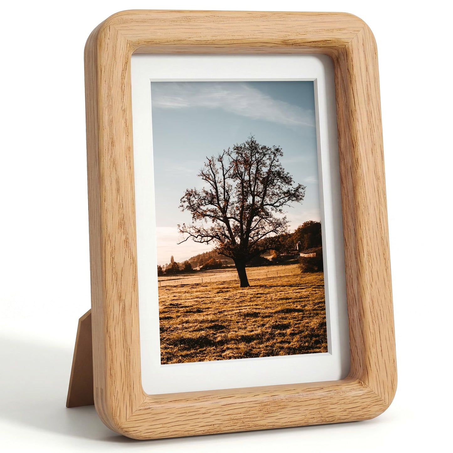 5x7 Picture Frame, USA-Sourced Natural Solid Oak Wood Photo Frame with HD-Tempered Glass, Handcrafted Rounded Corner 5 x 7 Wooden Frame Matted to 4x6 Photos, Wall or Tabletop Display