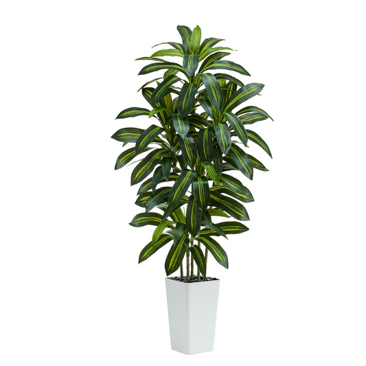 TNGGNT Artificial Dracaena Tree：6FT Faux Silk Tropical Yucca Floor Trees Realistic Fake Green Plant with Natural Wood Trunk & Lifelike Leaves for Home Office Decor Indoor & Outdoor (6FT,1-Pack,White)