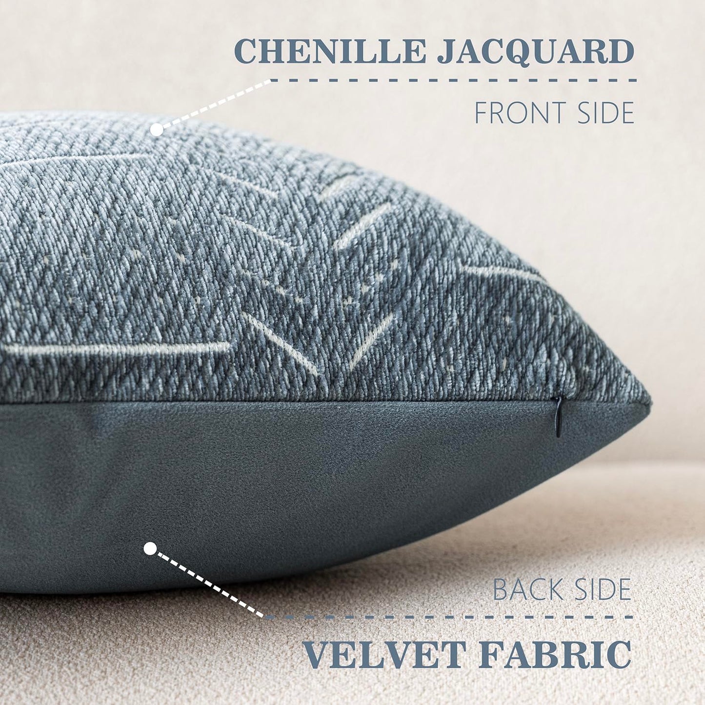 Vivrudil Home Décor Decorative Boho Accent Chenille Throw Pillow Covers Textured Neutral Cushion Covers Soft Farmhouse Pillowcase for Couch Sofa Chair Bed Living Room, 18×18 Inch, Set of 2, Dusty Blue