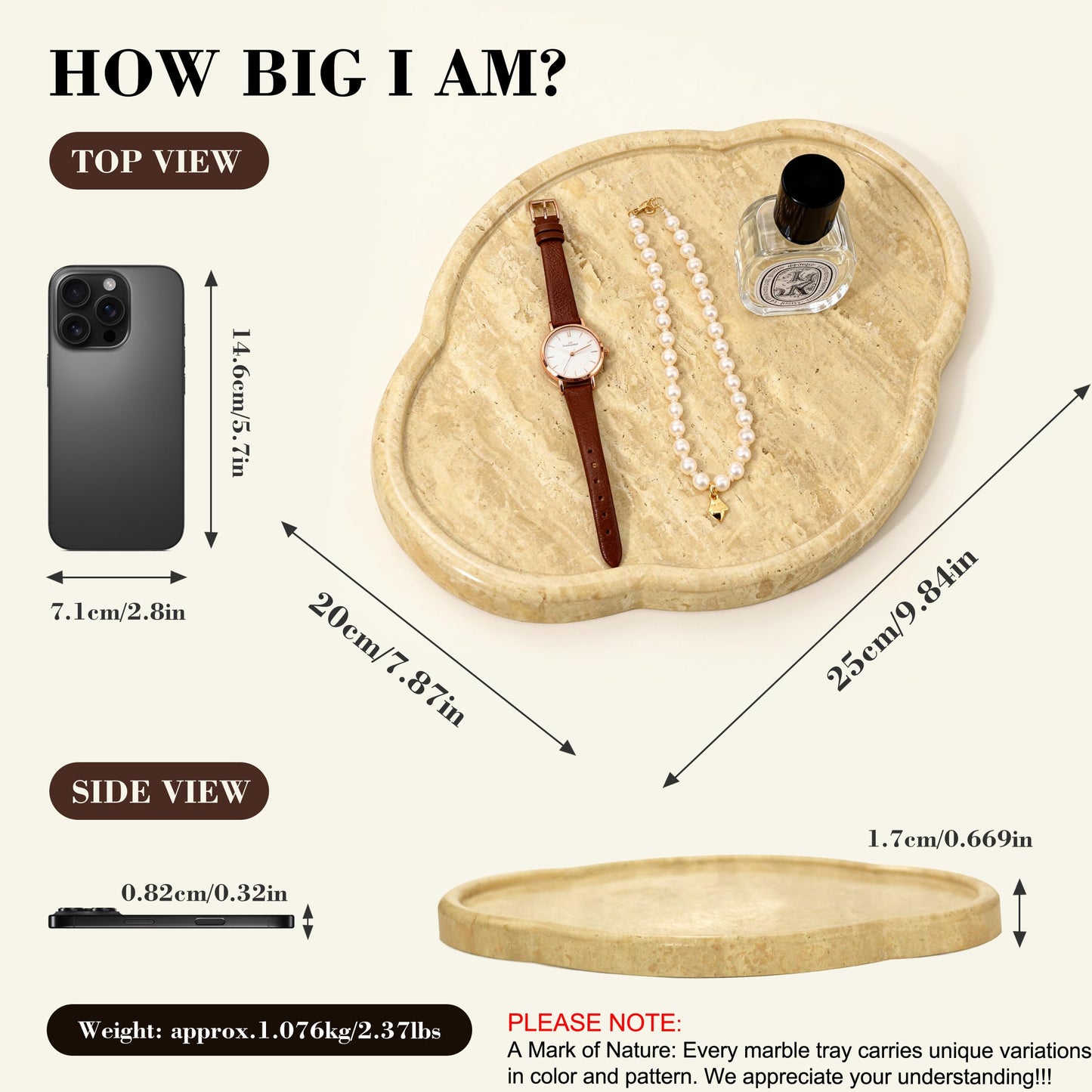 JenYuu Natural Travertine Decorative Marble Tray - Petal Shaped