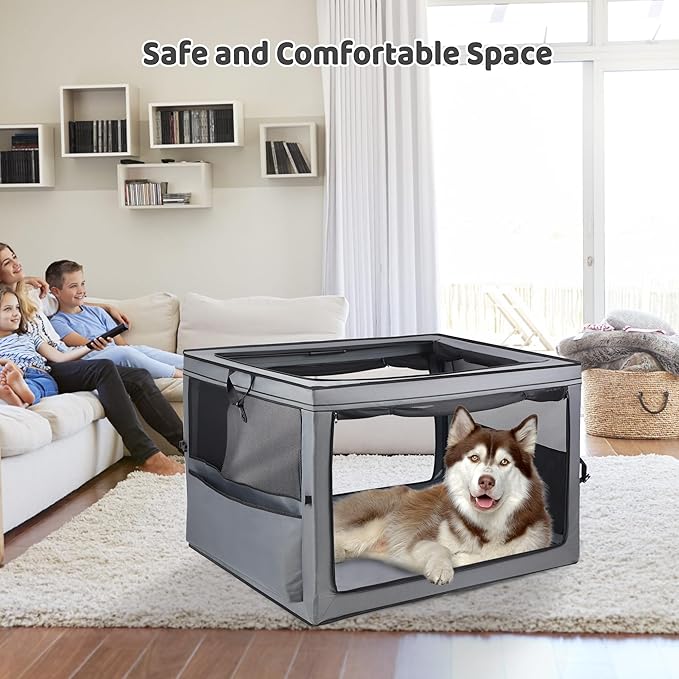 Foldable Pet Crate for Dogs & Cats, Portable Soft-Sided Kennel with Oxford Fabric, Lightweight & Easy to Carry, Travel & Indoor Use, Extra Large