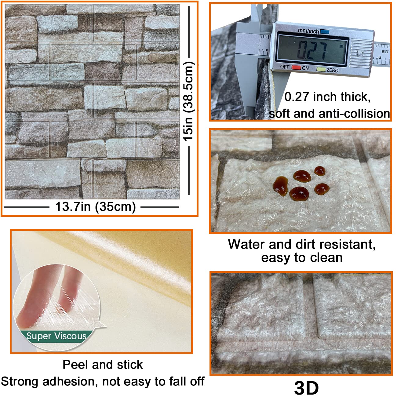 20PCS 3D Wall Panels Peel and Stick 3D Brick Wallpaper Peel and Stick Faux Stone Wall Panel Foam Brick Self-Adhesive Wallpaper(Rock,20pcs)