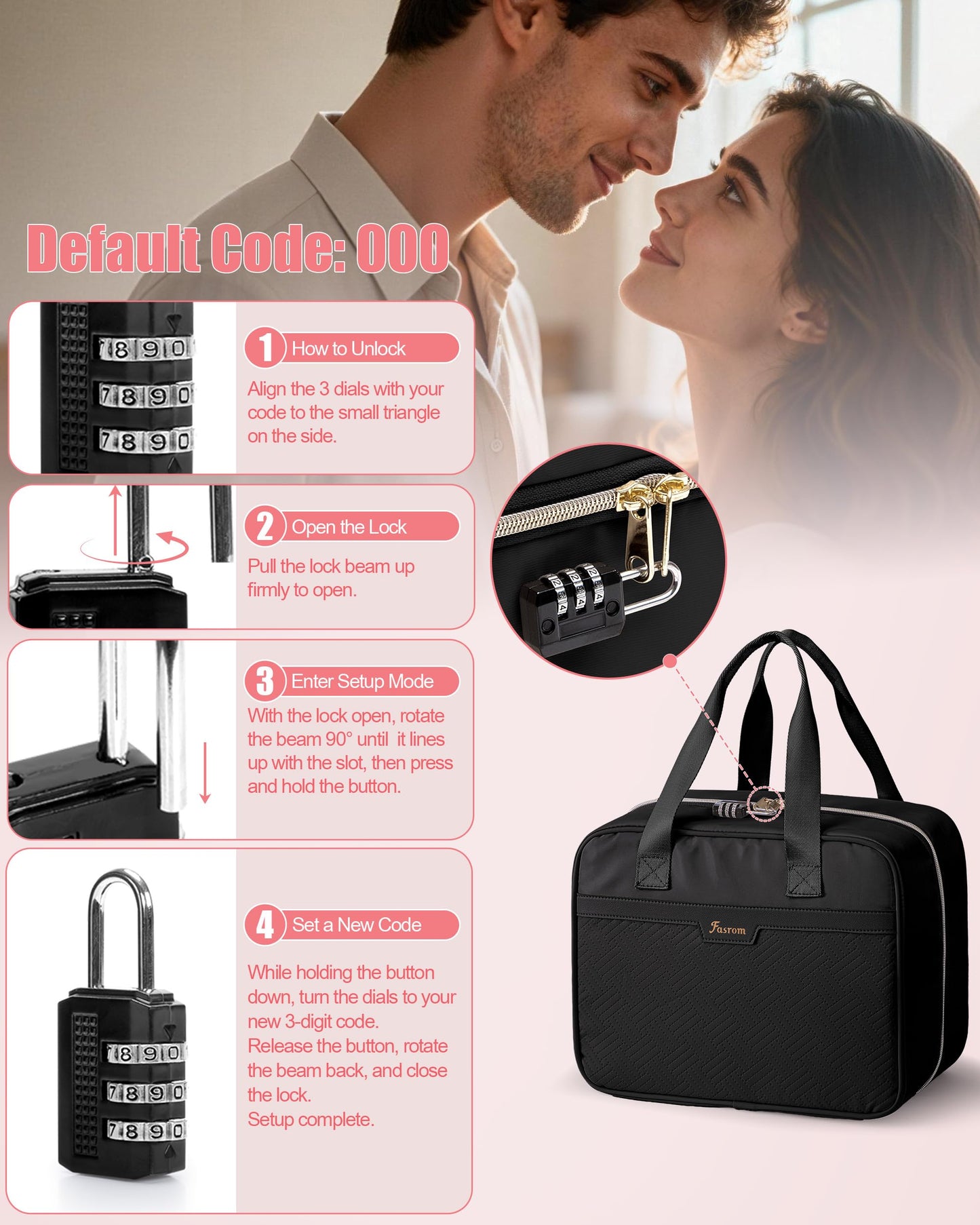 Fasrom Discreet Bag for Toys, Private Toy Storage Bag with Lockable Zipper and Detachable Pouches, Travel Toy Box Organizer for Adult Men and Women, Black (Bag Only, Patent Design)