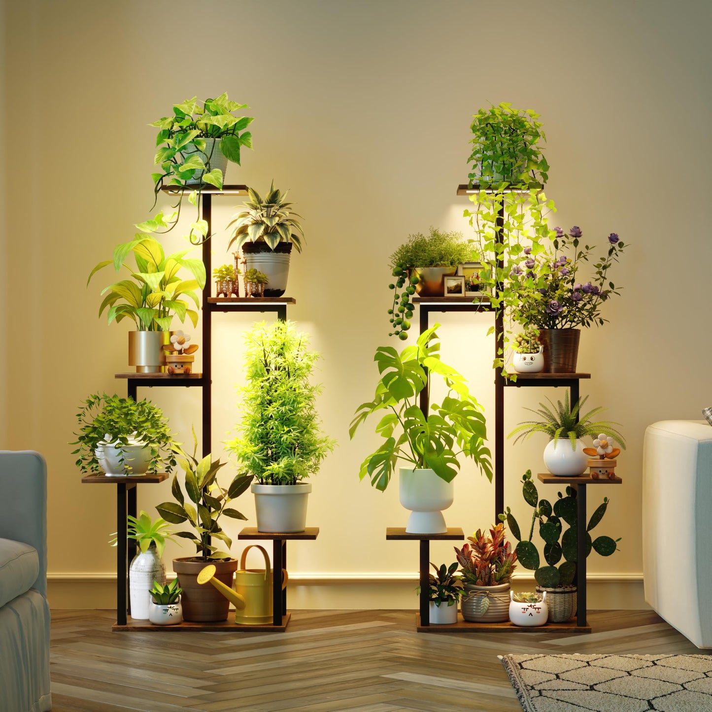 MemoCastle Plant Stand Indoor with Grow Lights - Tiered Corner Shelf Small Metal Lighted Flower Rack Multiple