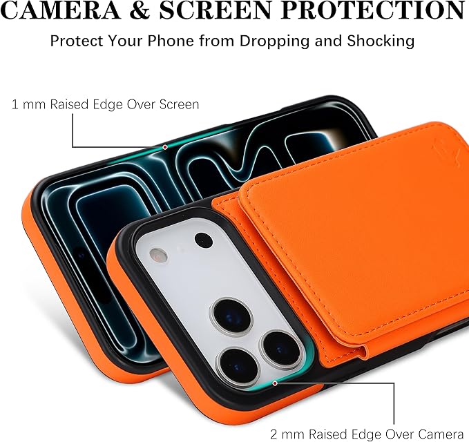 GUERNICA for iPhone 17 Pro (6.3") Case Wallet with Card Holder, RFID Blocking Leather Protection, Shockproof Women Men Phone Case for Apple 17 Pro, Orange
