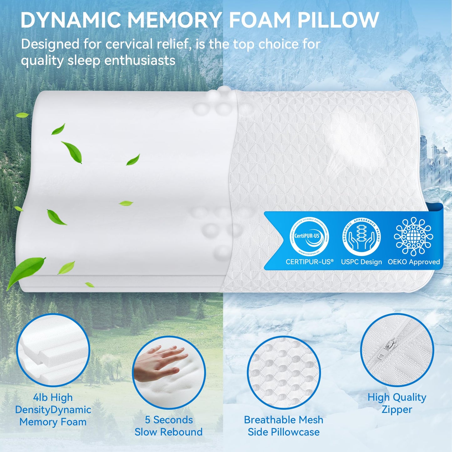 zibroges Cervical Neck Pillow for Pain Relief- Queen Size Adjustable Cooling Pillow for Sleeping, Memory Foam Pillows for Neck Shoulder, Ergonomic Contour Bed Pillow for Side, Stomach & Back Sleepers