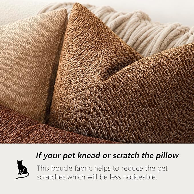 Foindtower Decorative Textured Boucle Throw Pillow Covers Accent Solid Pillow Cases Neutral Soft Cozy Couch Cushion Case for Chair Sofa Bedroom Living Room Home Decor 16x16 Inch,1PC,Hazel Brown