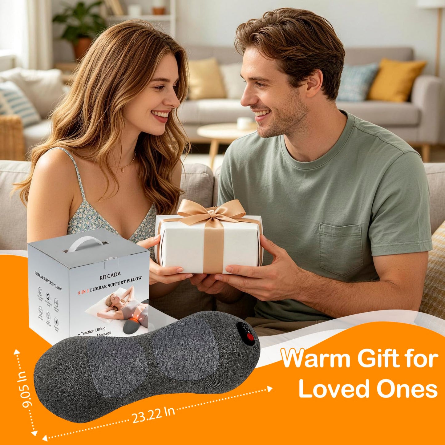 GIFEY Smooth Triple Fusion Back Massager with Heat - Sciatica Pain Relief & Spine Decompression Device, Deep Tissue Massager for Lower Back Pain, Office Chair and Home Use for Chronic Pain Solution