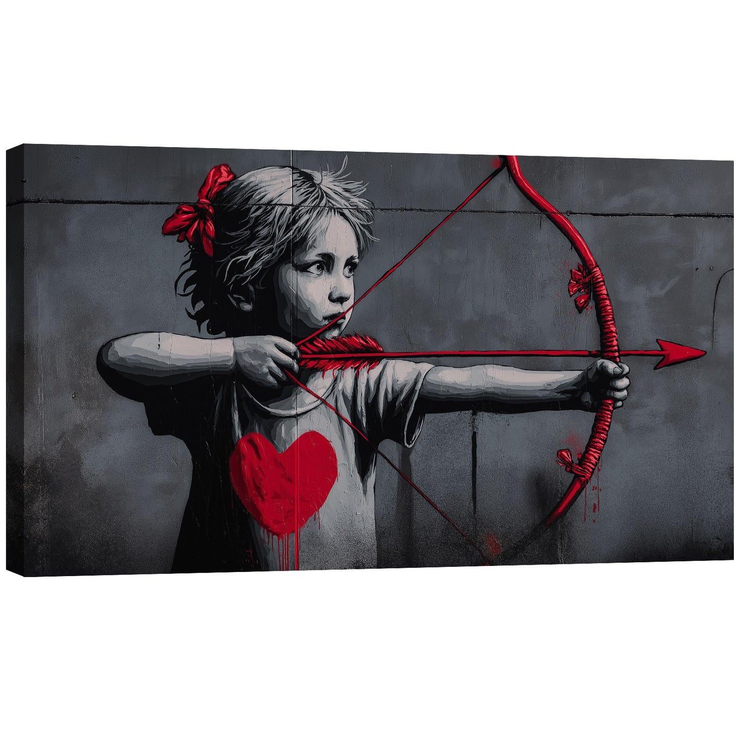 Halioyo Girl with Arrow Canvas Wall Art, Romantic Graffiti Street Art Print with Red Heart Poster, Morden Black Red Wall Decor for Living Room Bedroom Dorm Home Decor, Ready to Hang(12x16 inch)