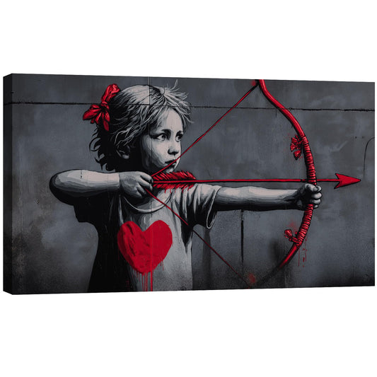 Halioyo Girl with Arrow Canvas Wall Art, Romantic Graffiti Street Art Print with Red Heart Poster, Morden Black Red Wall Decor for Living Room Bedroom Dorm Home Decor, Ready to Hang(12x16 inch)