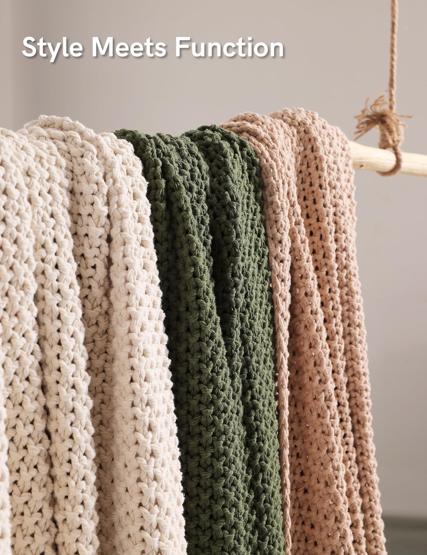 YnM Chunky Cotton Knit Throw Blanket, Cable Knit Throws for Bed Couch Sofa, Comfy & Relaxing, Decorative Piece for Farmhouse Modern Boho Rustic Scandinavian Chic Vibe, Cream White 50x60 Inches