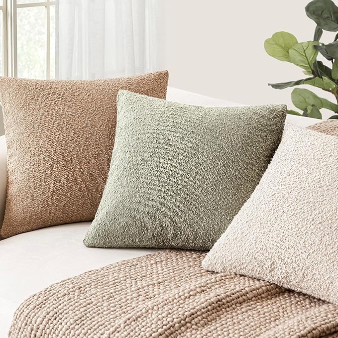 Foindtower Decorative Textured Boucle Throw Pillow Covers Accent Solid Pillow Cases Neutral Soft Cozy Couch Cushion Case for Chair Sofa Bedroom Living Room Home Decor 22x22 Inch,1PC,Dirty Sage Green