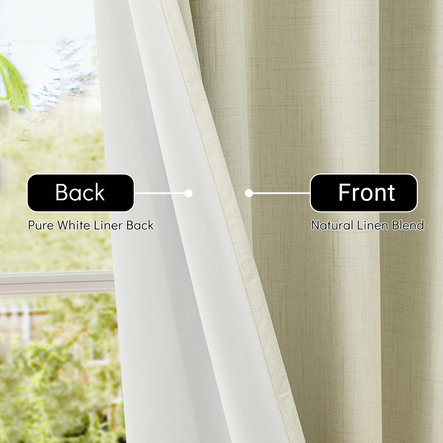 ChrisDowa 100% Blackout Curtains for Living Room - Linen Curtains 90 Inch Curtains Grommet Top Thermal Curtain Total Blackout Drapes Privacy Protection for Bedroom 2 Panels, Cream 52" W x 90" L