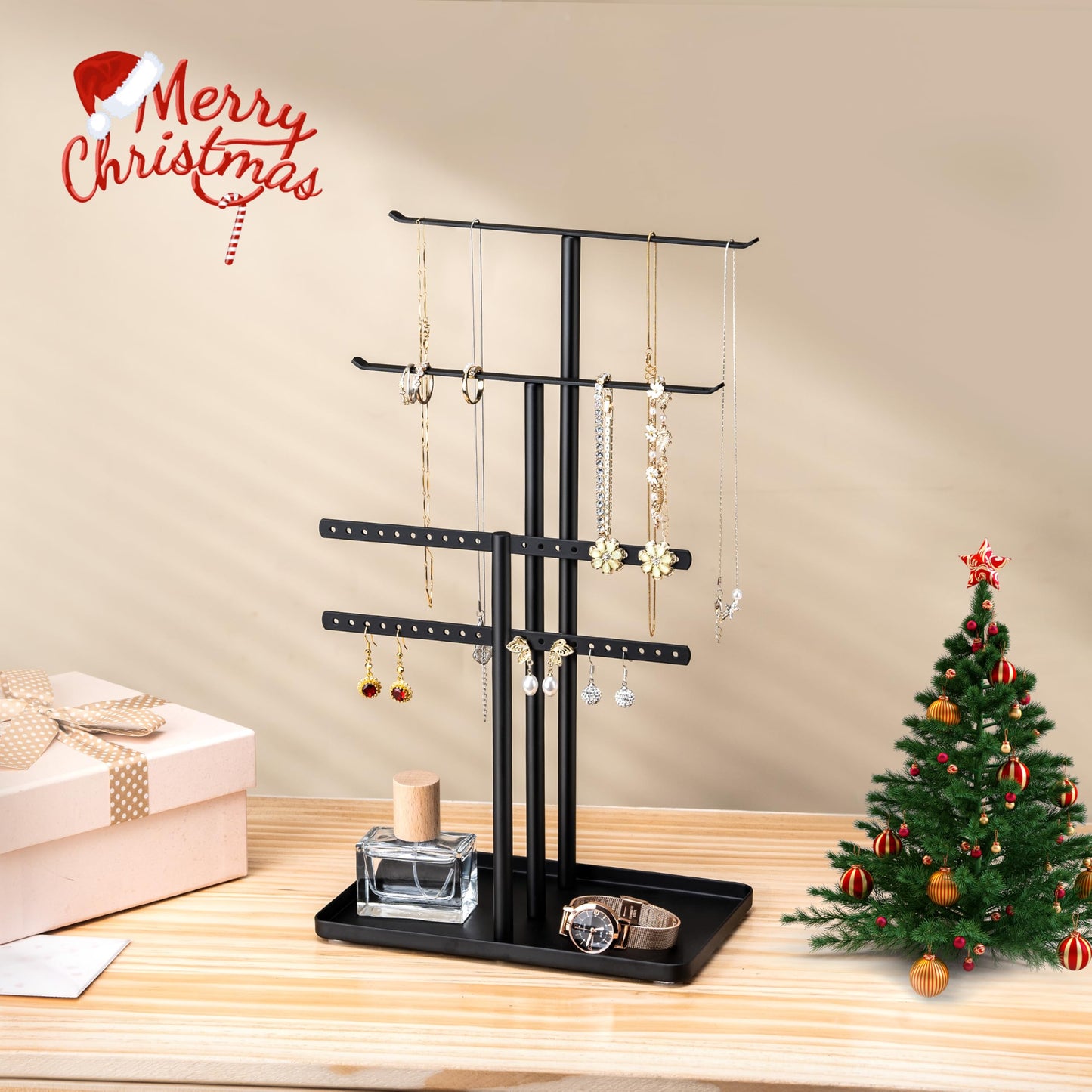 pickpiff Black Jewelry Stand Holder Organizer: 14.5" Sturdy Hanger for 80 Pcs Jewelry, Jewlery Tower for Display Necklace, Earring, Bracelet, Watch