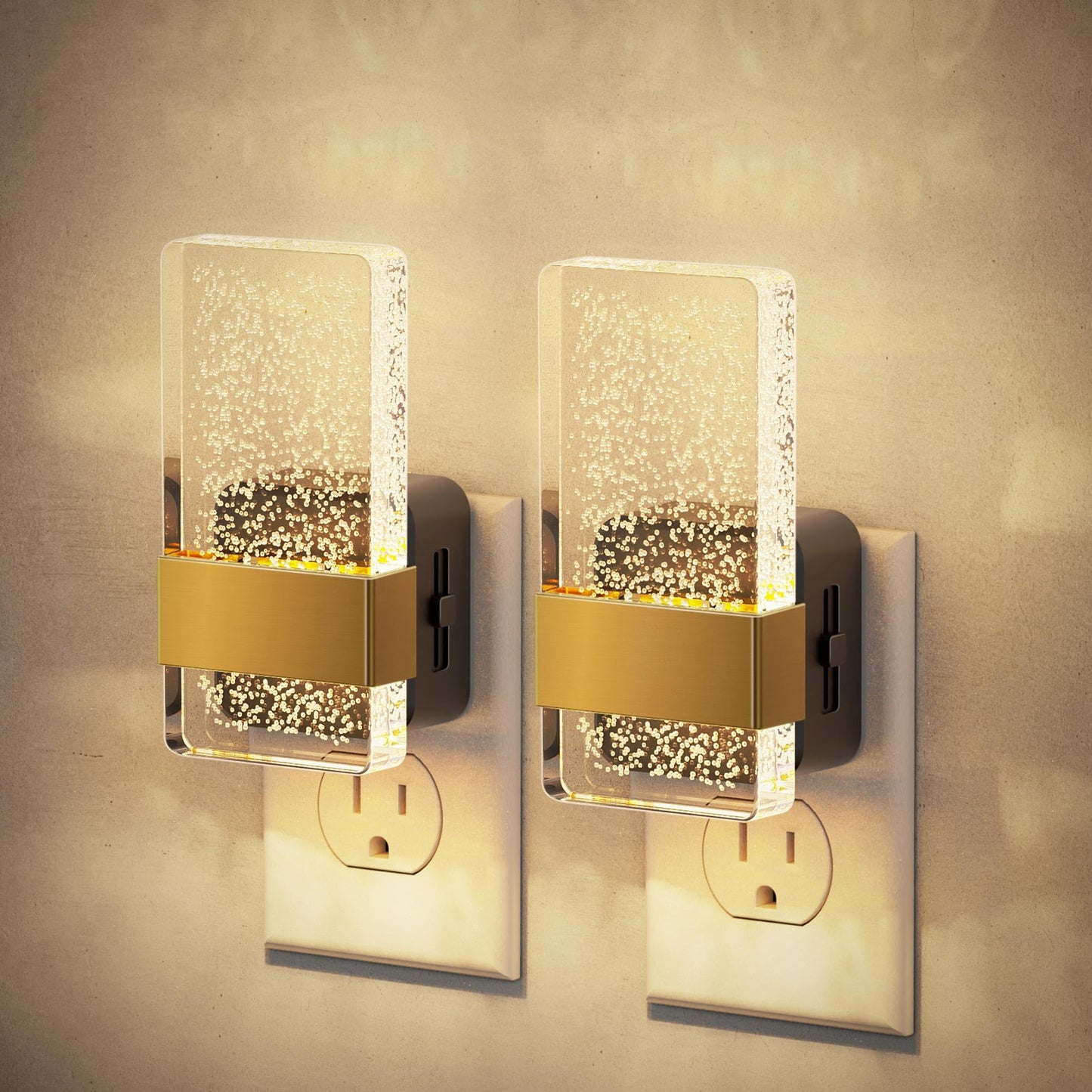 JandCase Night Lights Plug into Wall, Dusk to Dawn Sensor, 3000K Soft White LED, Acrylic Bubble Design, 0-100lm Adjustable Brightness, 2-Pack for Bedroom, Bathroom, Living Room, Hallway