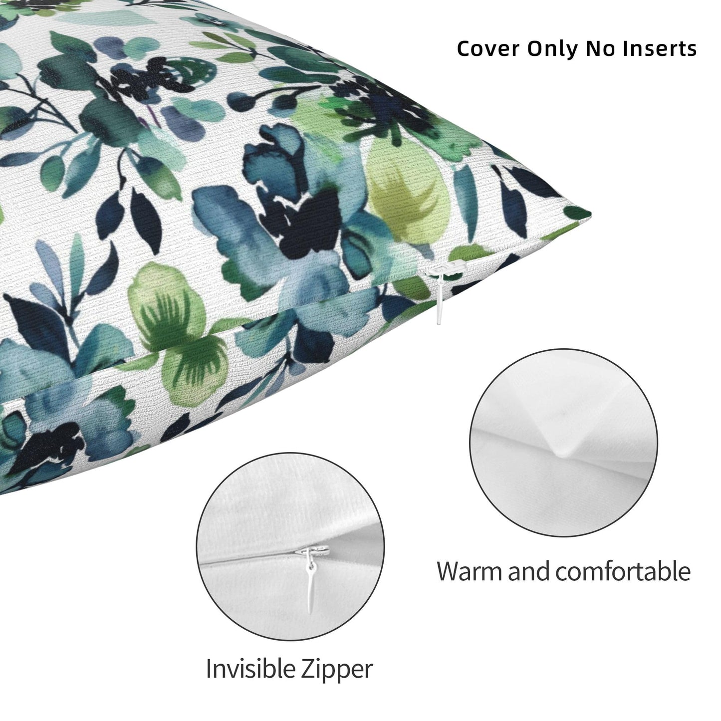 NOIRDAREL Spring Floral Pillow Covers 18x18 Inch Set of 2 Watercolor Sage Green Blue Flower Throw Pillow Cover Summer Floral Square Pillowcase Cushion Cases for Home Couch Bed Sofa